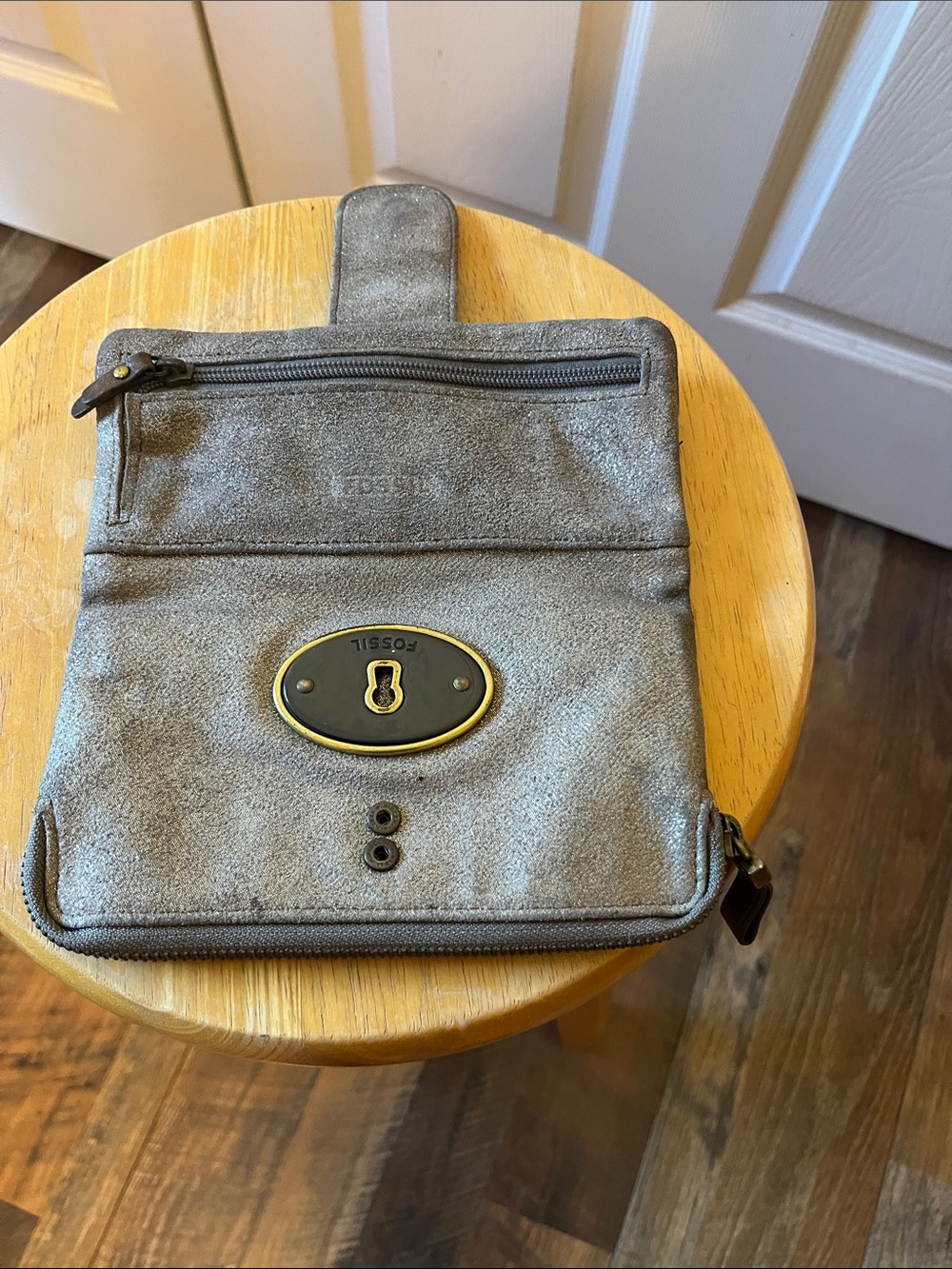 Fossil women Gray Suede Belt Bag with Brass Accent